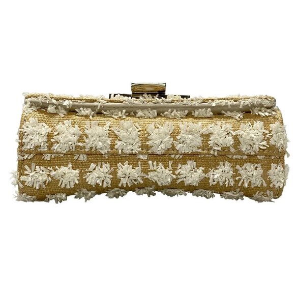 Auth JIMMY CHOO Lever Beige White Straw Leather Shoulder Bag - Picture 8 of 11